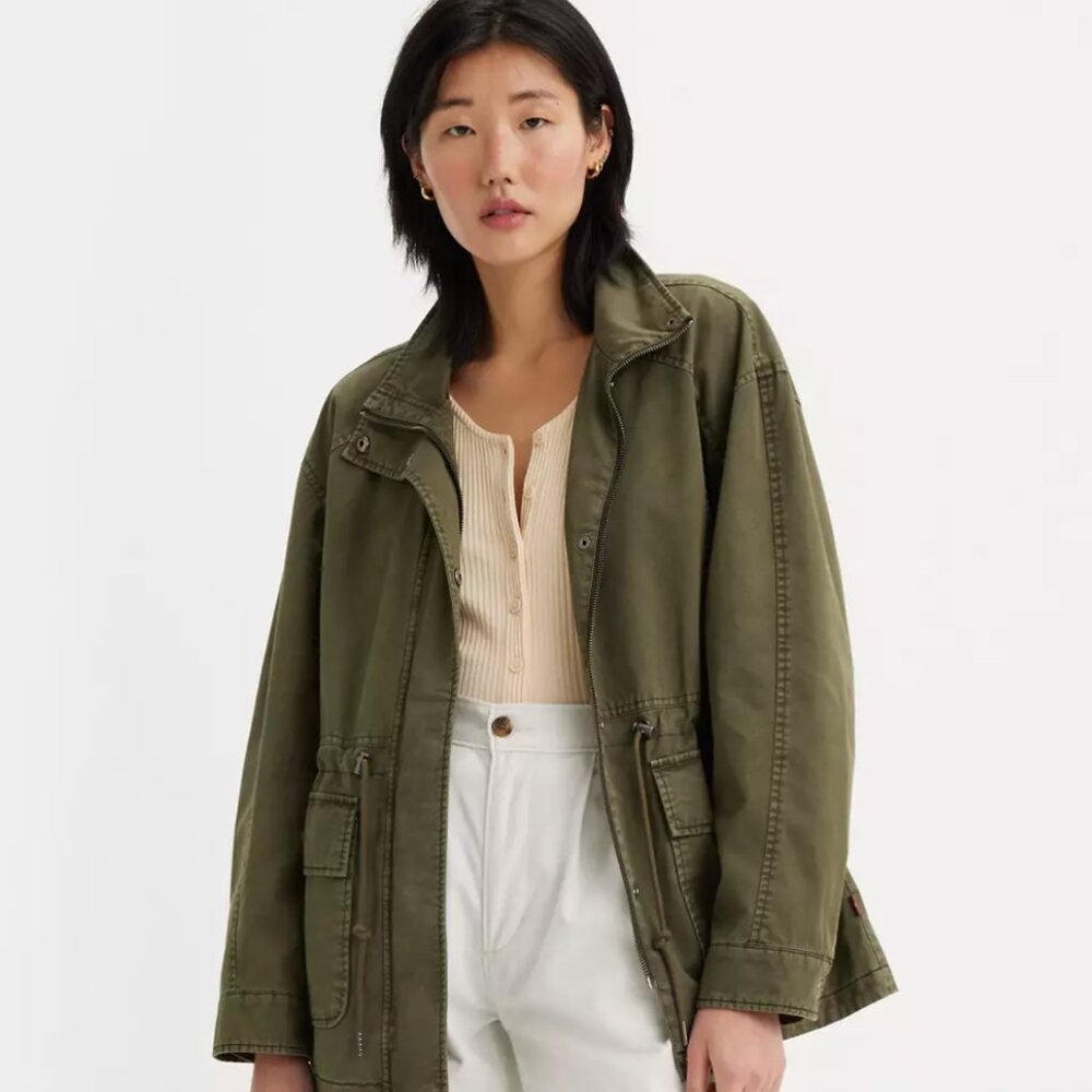NWT Levi's Stand Up Collar Cotton Utility Military Jacket Army Green
